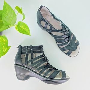 Jambu Black Leather Sugar Wedge Pump Shoes